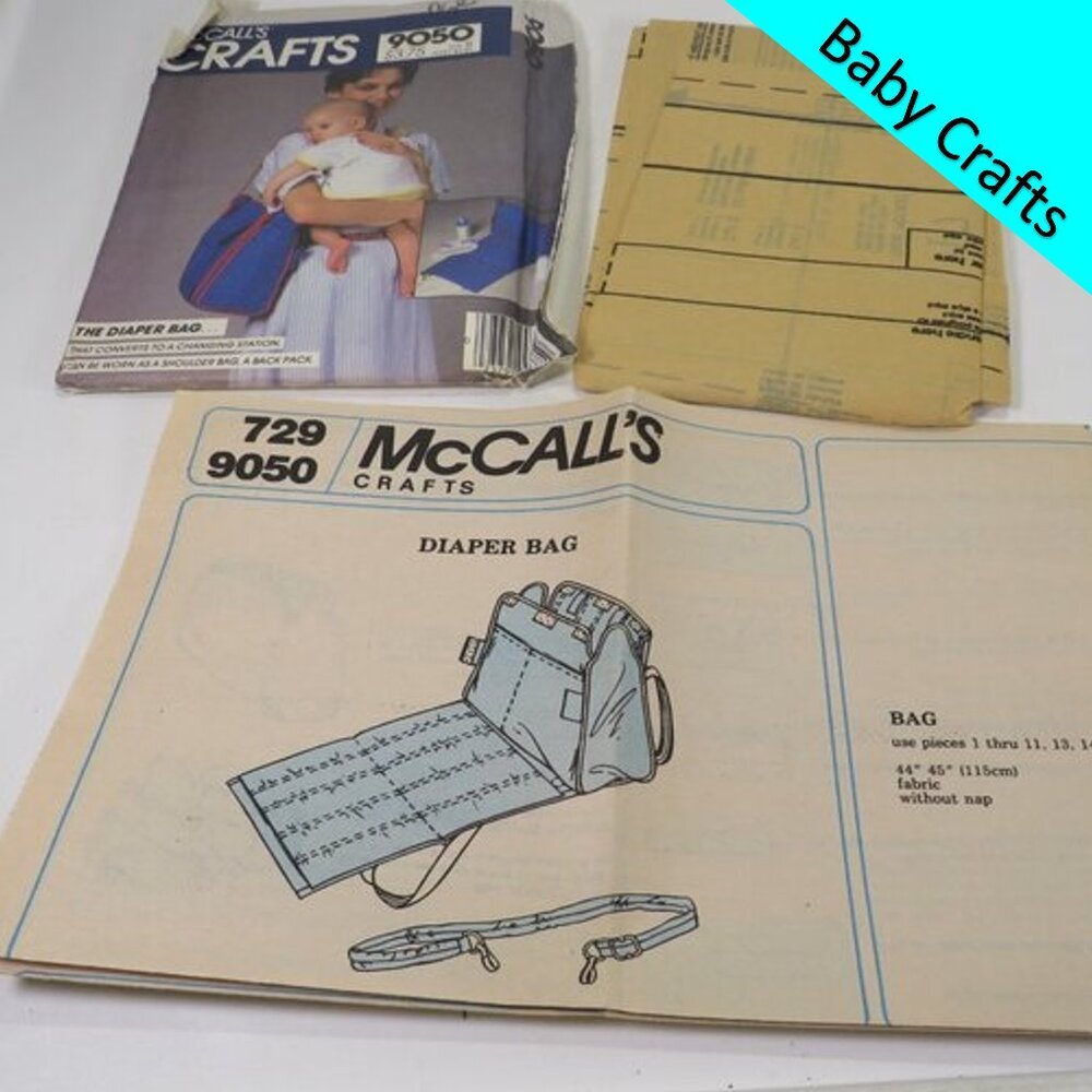 McCalls 9050 Sewing Pattern Baby Diaper Bag / Changing Mat, UNCUT